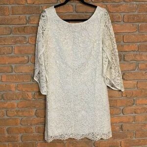 Nanette Lepore Dress Womens 8 Lace Cannoli Cream Gold Modern Glam Tulip Midi NWT